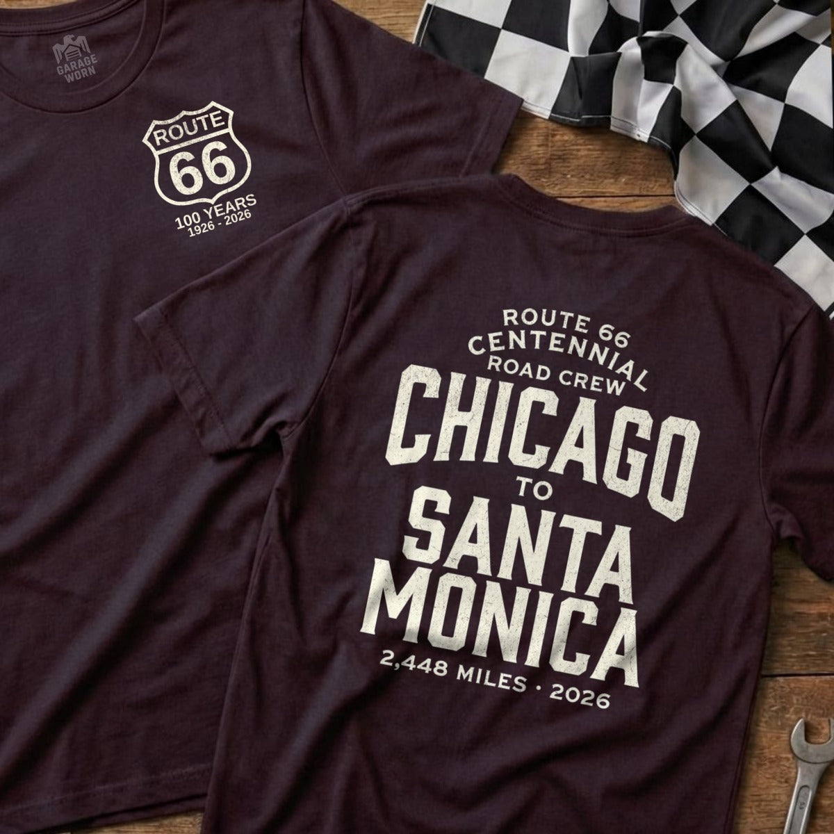 Route 66 Centennial Road Crew t-shirt, Chicago to Santa Monica.