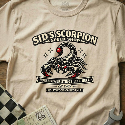 Sid's Scorpion Speed Shop Horsepower Stings Like Hell Shirt