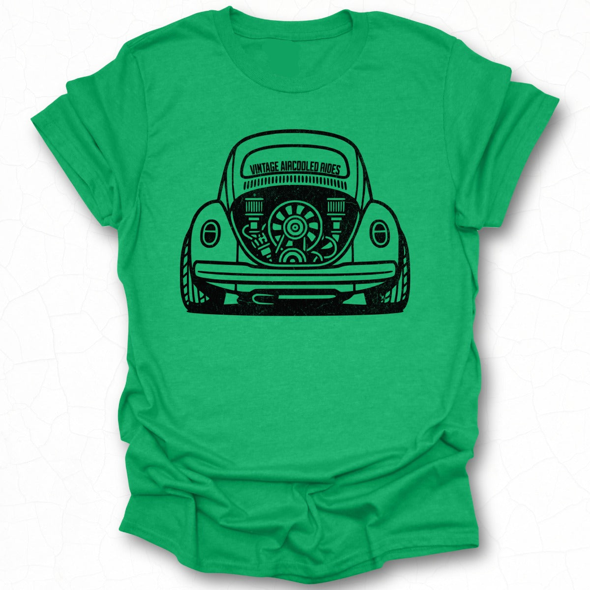 Green Graphic Tee with Retro Car Design Shirt