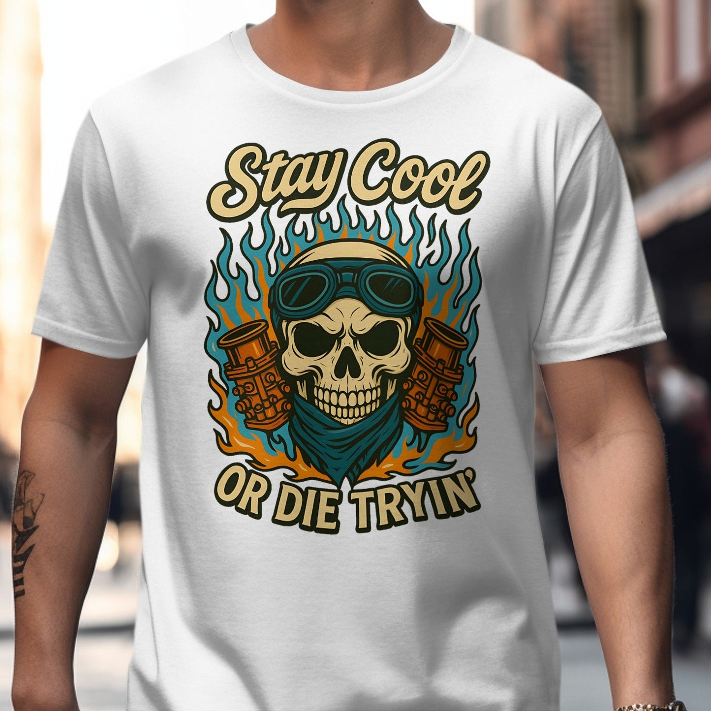 Stay Cool or Die Tryin' Skull Graphic Shirt product