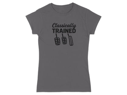 Dark gray t-shirt with "Classically Trained" and pedal graphic.