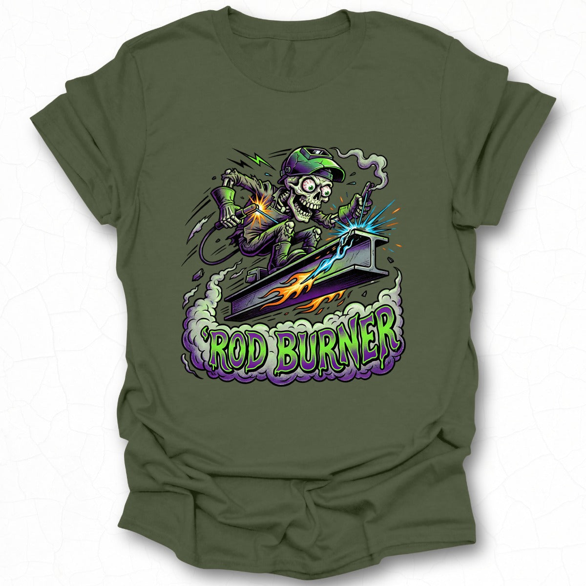 Rod Burner Graphic Tee with Skeleton Welder Design