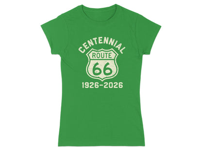 Green t-shirt with Centennial Route 66 1926-2026 graphic.