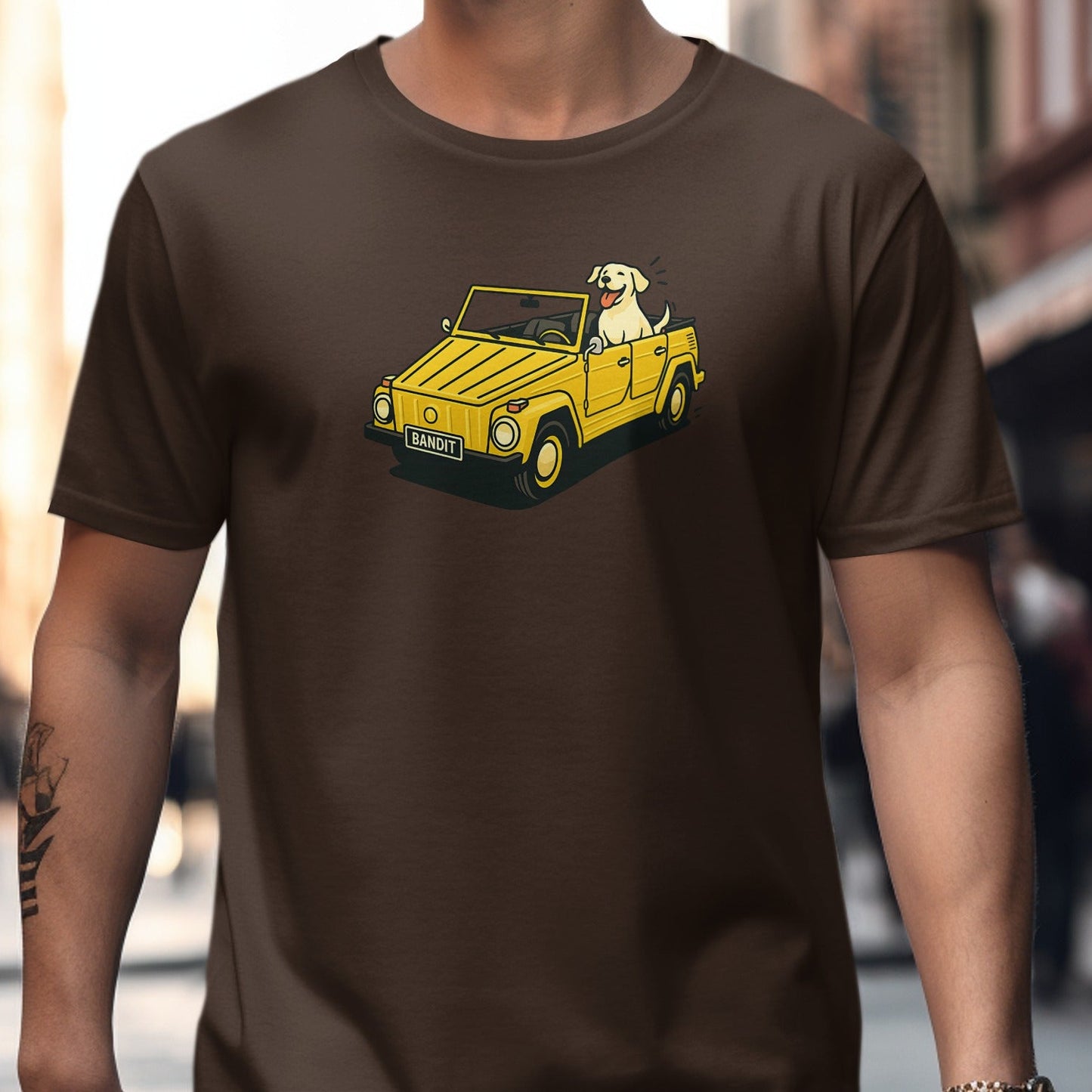 Yellow Car with Happy Dog Graphic Print T-shirt product