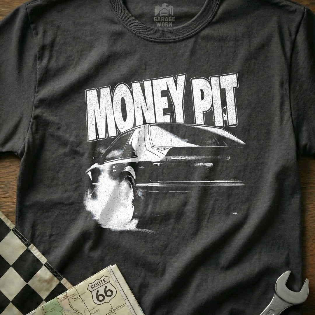 MONEY PIT Graphic Burnout Car T-Shirt for Auto Enthusiasts