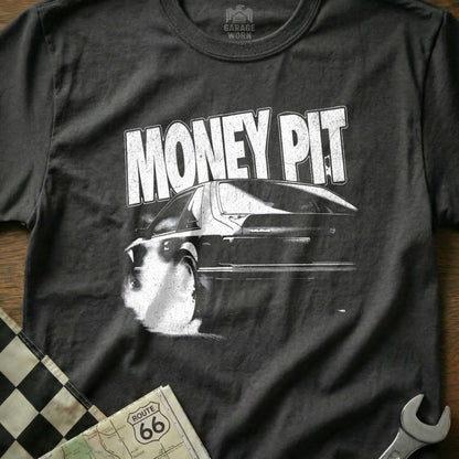 MONEY PIT Graphic Burnout Car T-Shirt for Auto Enthusiasts