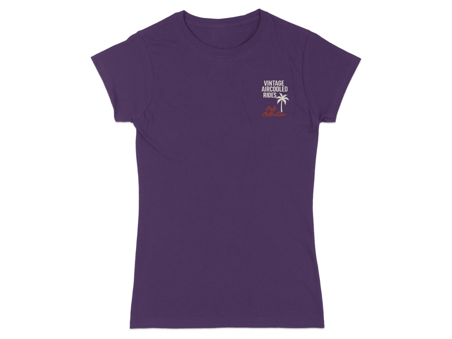 Purple t-shirt with "VINTAGE AIRCOOLED RIDES" and palm tree graphic.