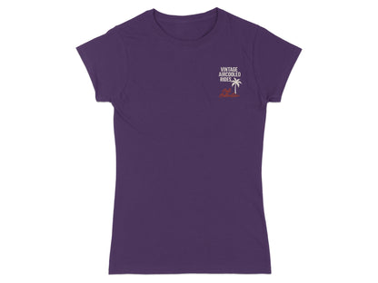 Purple t-shirt with "VINTAGE AIRCOOLED RIDES" and palm tree graphic.