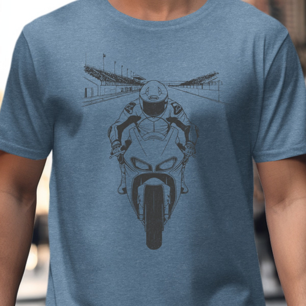 Racing Motorcyclist Under Stadium Graphic T-shirt product type
