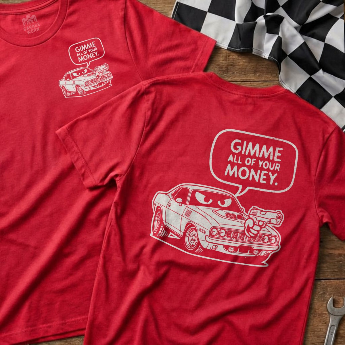 Angry Muscle Car Gimme All of Your Money Red product type
