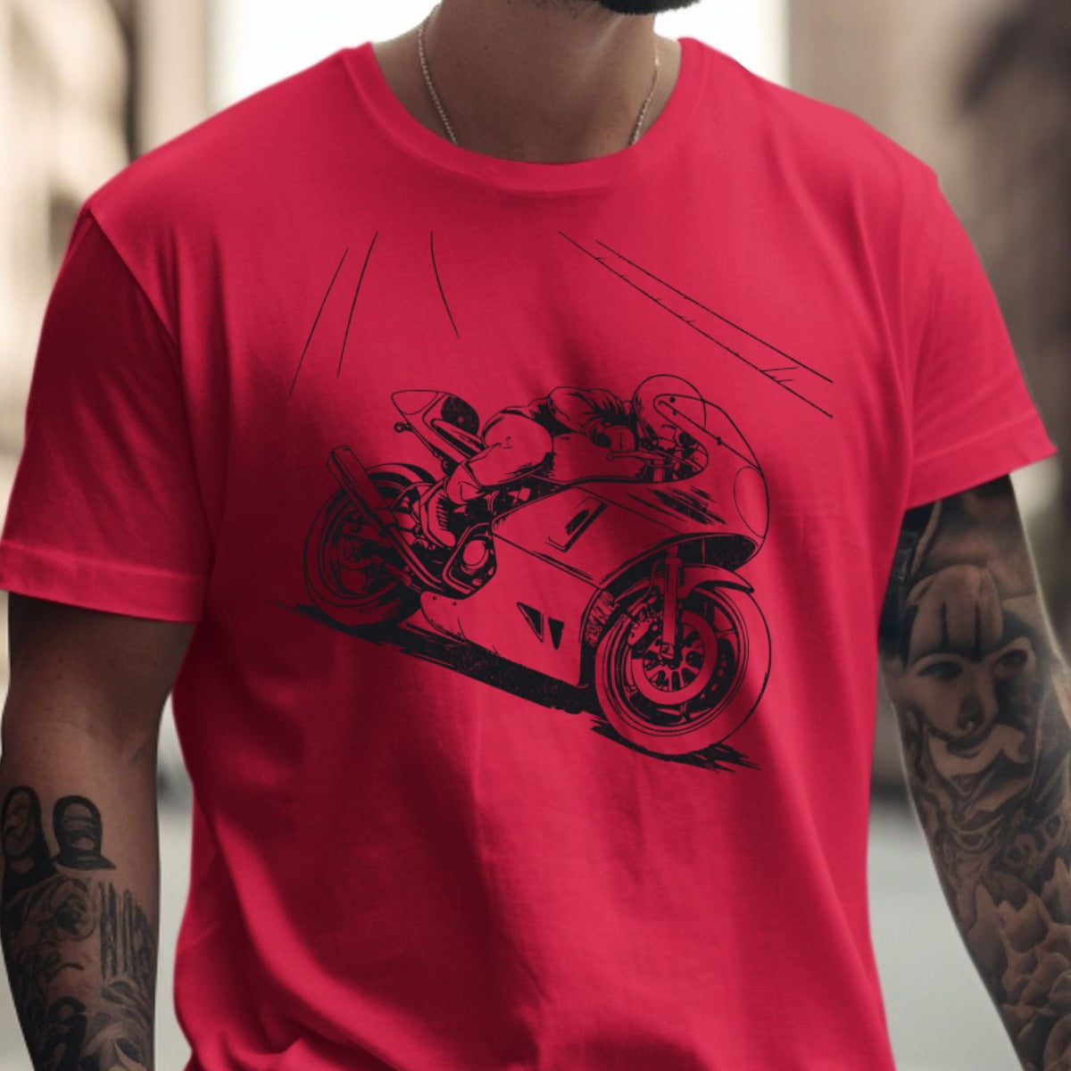Stylish Red Tee with Motorcycle Sketch T-shirt product type