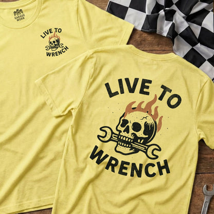 Live to Wrench Skull and Wrench Graphic T-Shirt