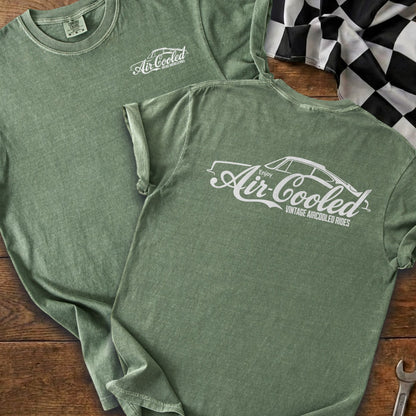Green t-shirts with "Air-Cooled Vintage Aircooled Rides" text and car graphic.