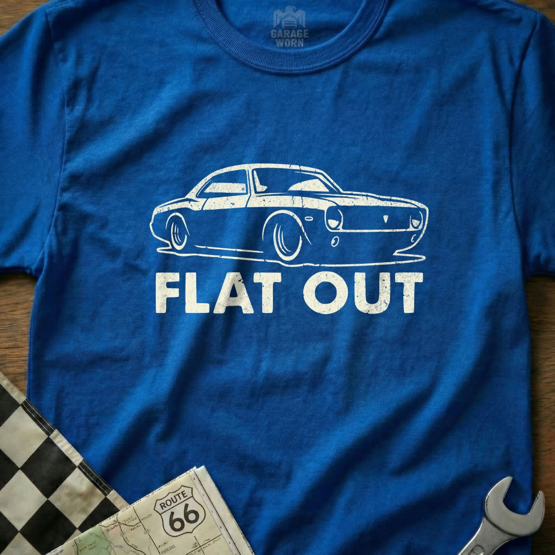 Flat Out Blue T-Shirt with Classic Car Design