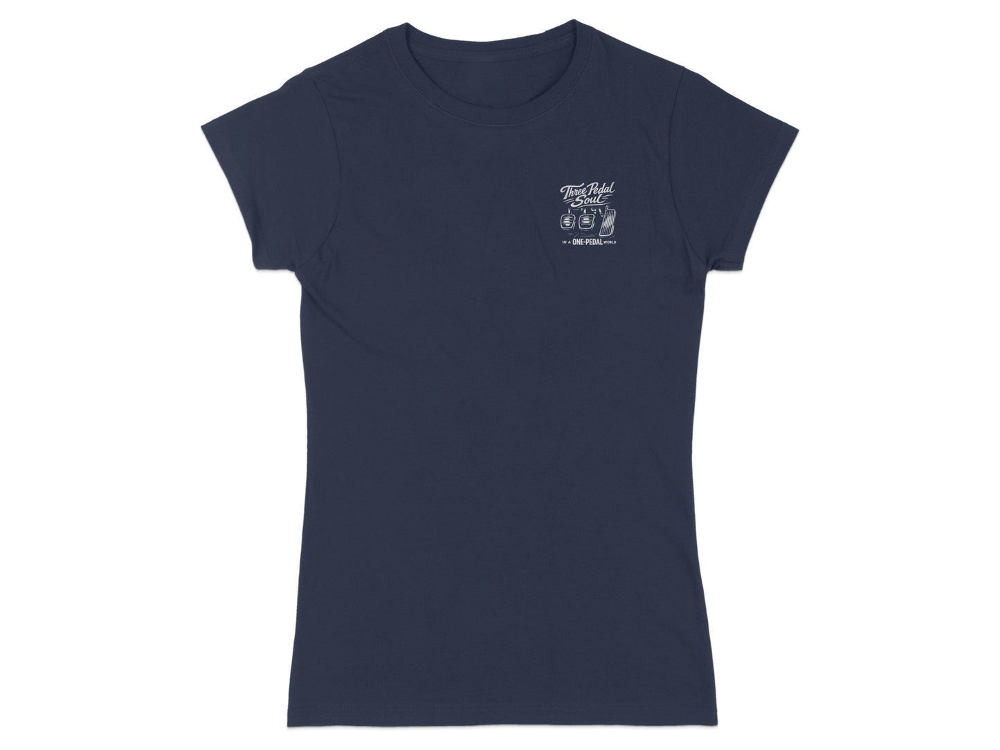Navy t-shirt with "Two Pedal Trail" logo and beer glasses.