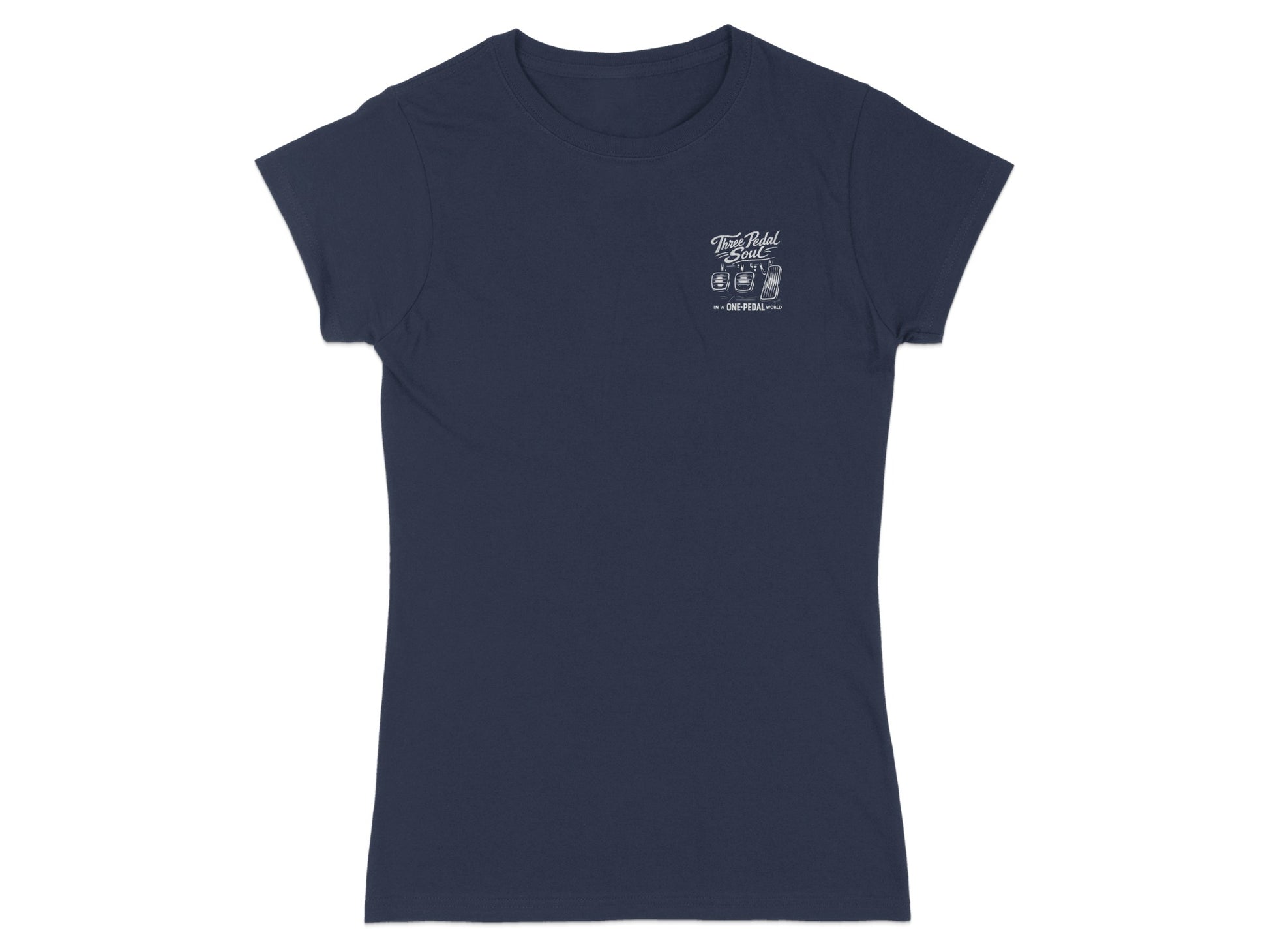 Navy t-shirt with "Two Pedal Trail" logo and beer glasses.
