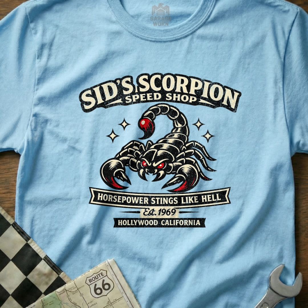 Sid's Scorpion Speed Shop Horsepower Stings Shirt