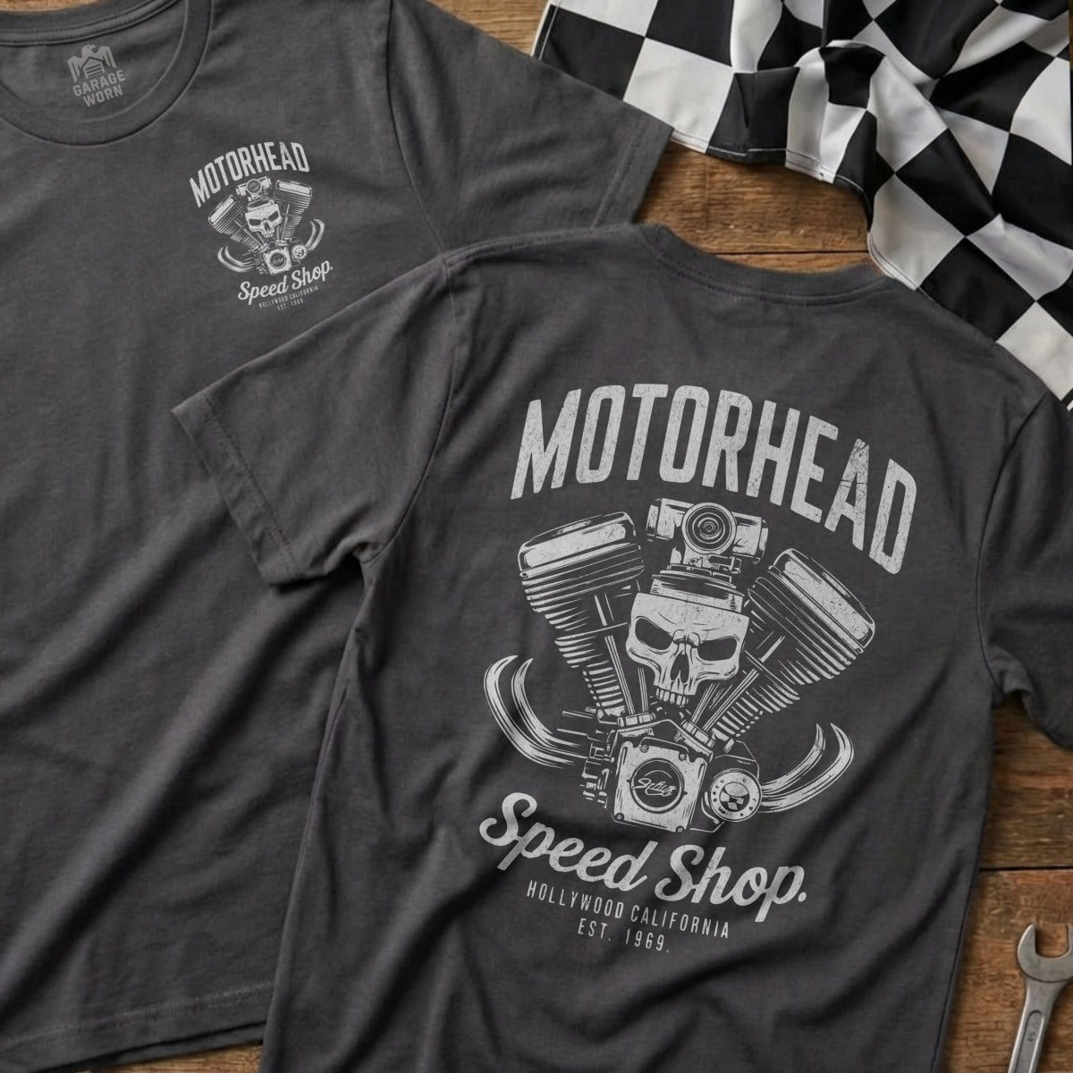 Motorhead Speed Shop T-shirt with Skull Graphic Design