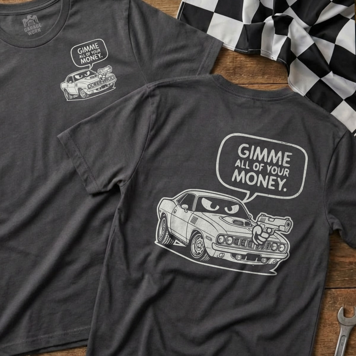 Aggressive Muscle Car Gimme All Of Your Money Graphic product type