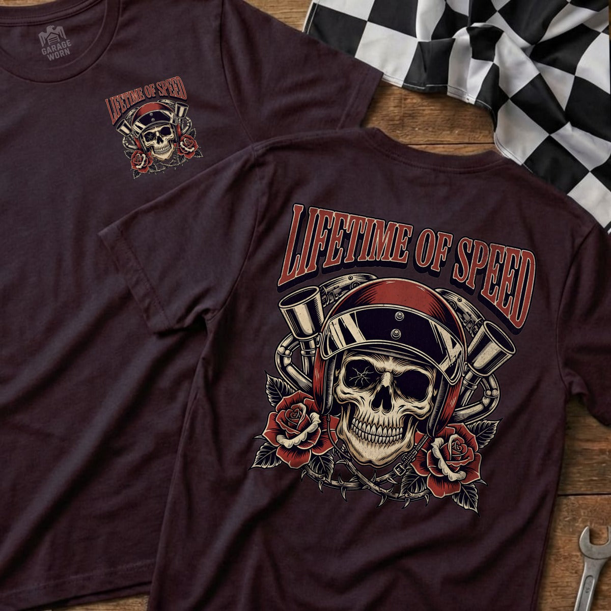 Lifetime of Speed Skull Graphic Tee Racing Shirt