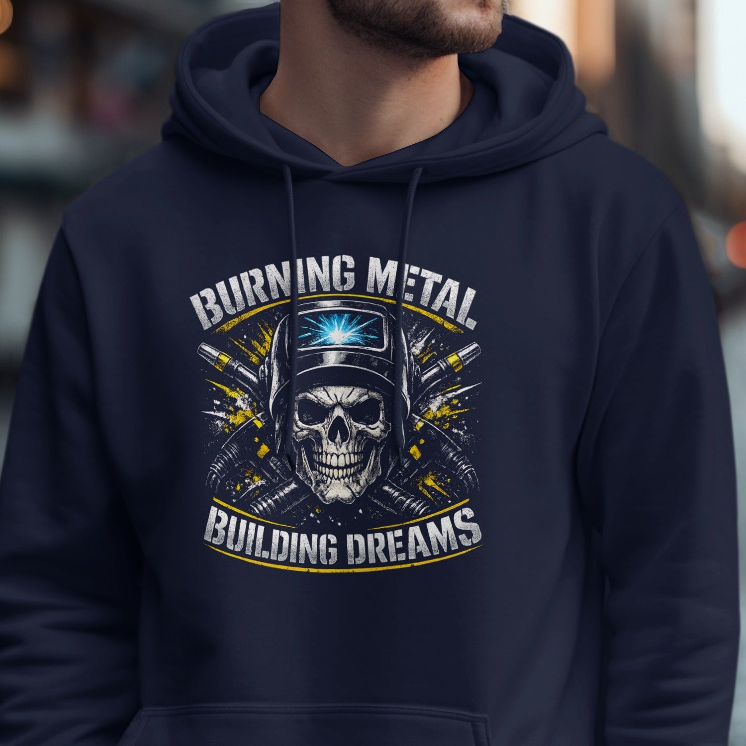 Burning Metal Building Dreams Skull Hoodie