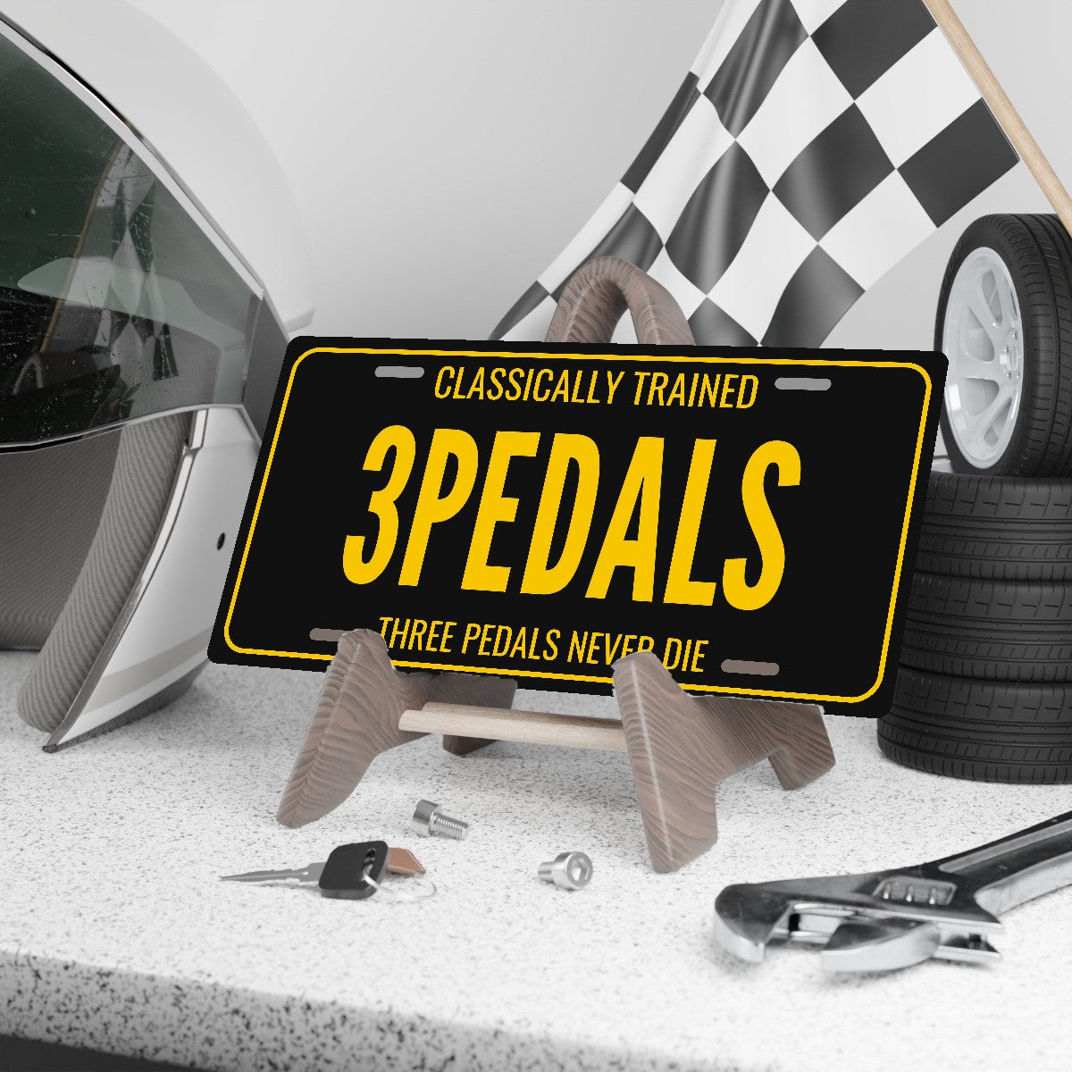 Classically Trained 3 Pedals Stick Shift License Plate Sign - 12 x 6 in aluminum vanity plate