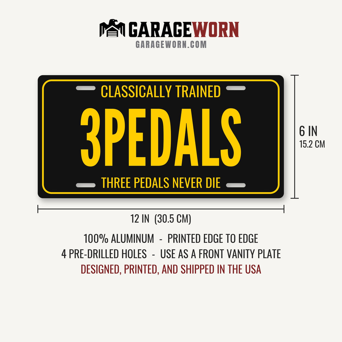 Classically Trained 3 Pedals Stick Shift License Plate Sign - 12 x 6 in aluminum vanity plate