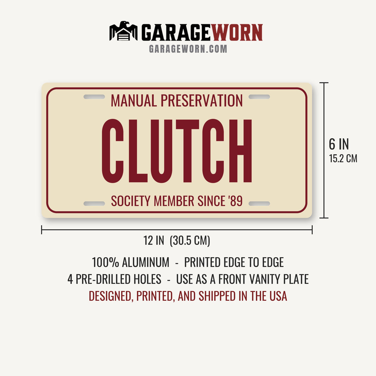 Manual Preservation Clutch Stick Shift License Plate Sign - 12 x 6 in aluminum vanity plate