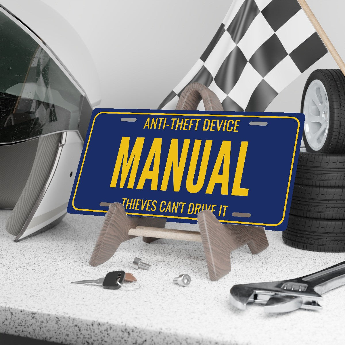 Anti-Theft Device Manual Stick Shift License Plate Sign - 12 x 6 in aluminum vanity plate