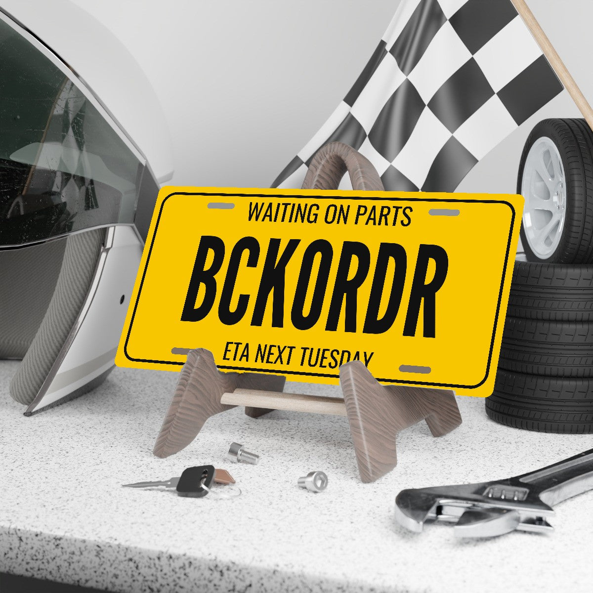 Waiting On Parts Backorder Car Guy License Plate Sign - 12 x 6 in aluminum vanity plate