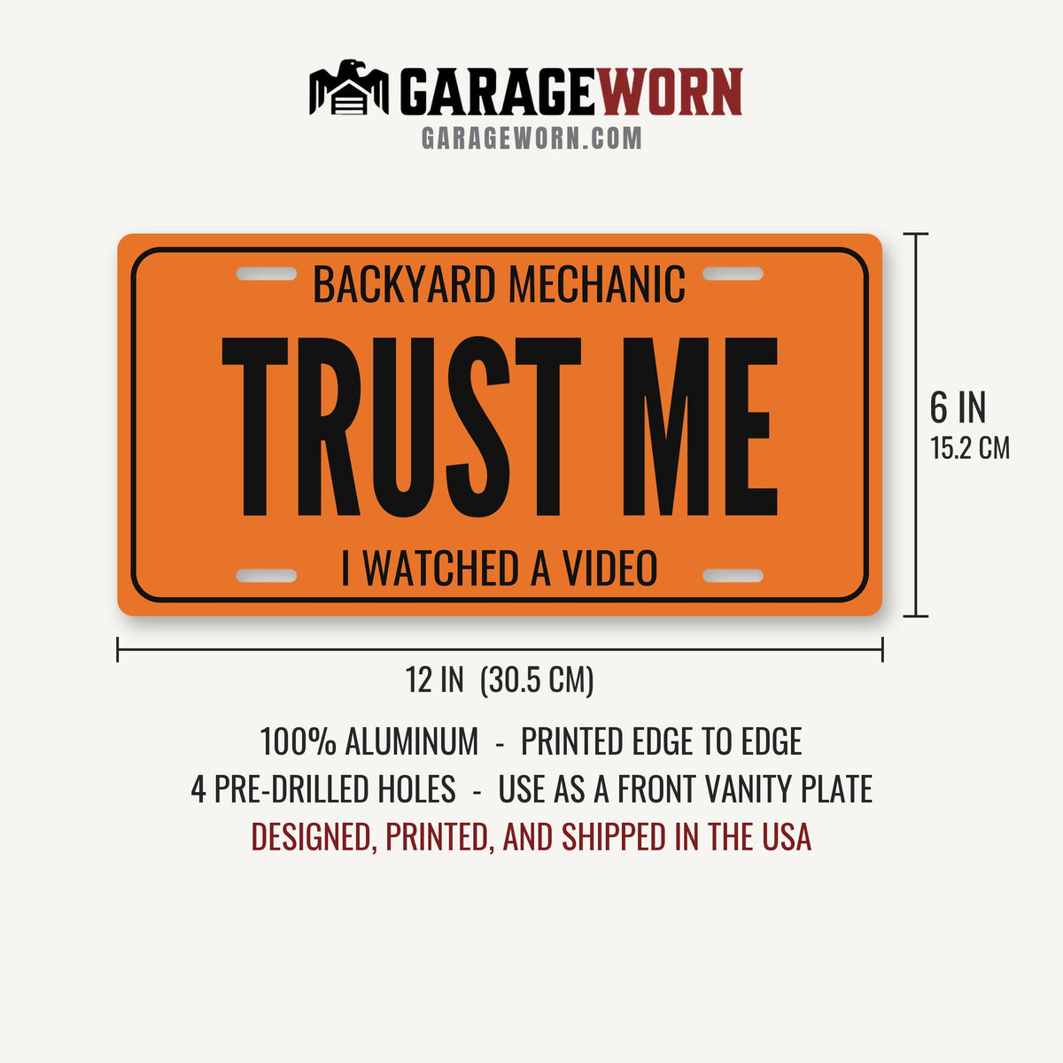 Backyard Mechanic Trust Me Car Guy License Plate Sign - 12 x 6 in aluminum vanity plate