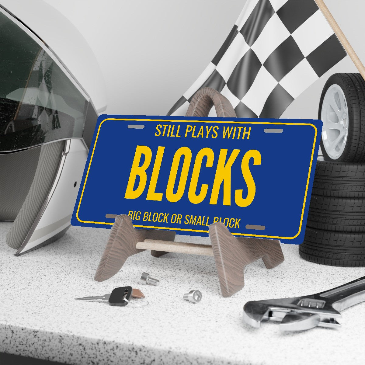 Still Plays With Blocks Car Guy License Plate Sign - 12 x 6 in aluminum vanity plate