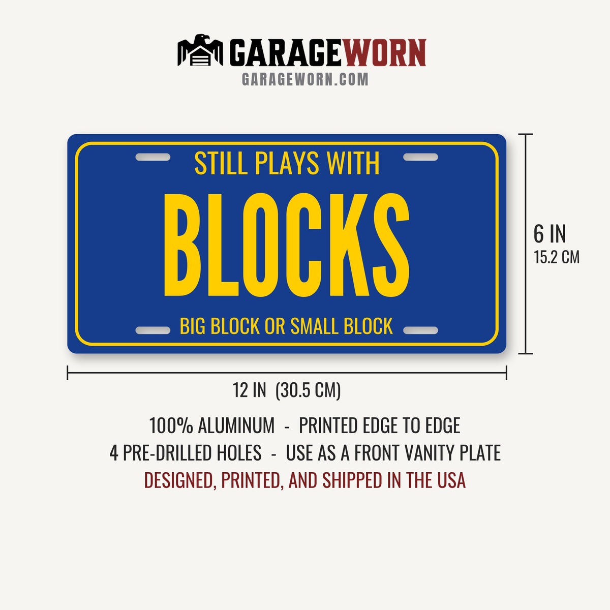 Still Plays With Blocks Car Guy License Plate Sign - 12 x 6 in aluminum vanity plate