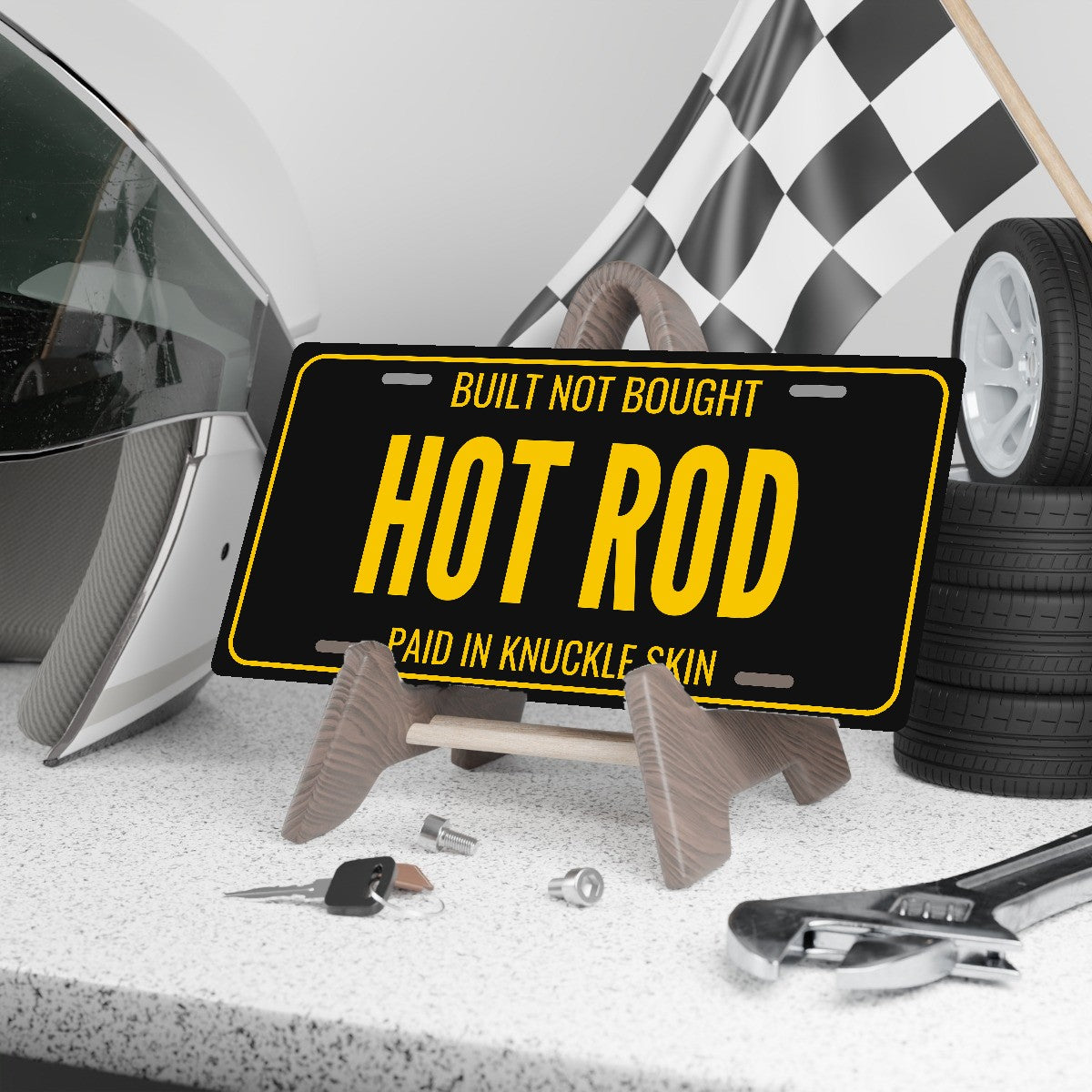 Built Not Bought Hot Rod Car Guy License Plate Sign - 12 x 6 in aluminum vanity plate