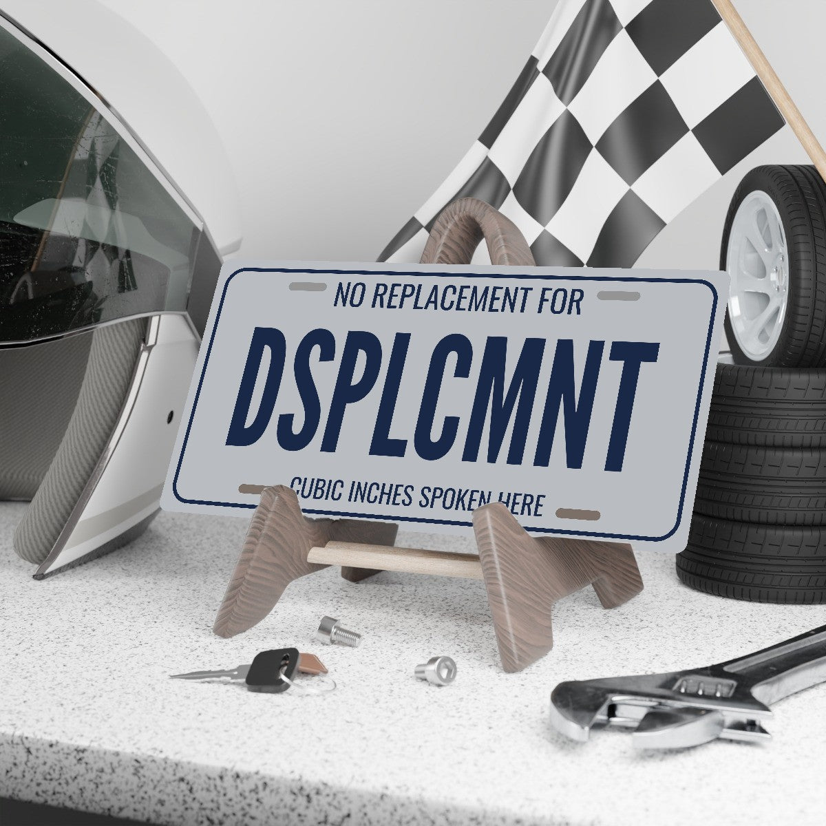 No Replacement For Displacement Car Guy License Plate Sign - 12 x 6 in aluminum vanity plate