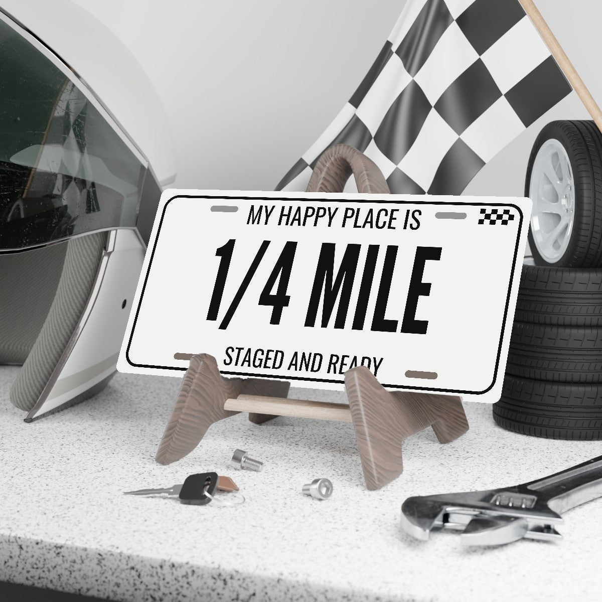 My Happy Place Is 1/4 Mile Car Guy License Plate Sign - 12 x 6 in aluminum vanity plate