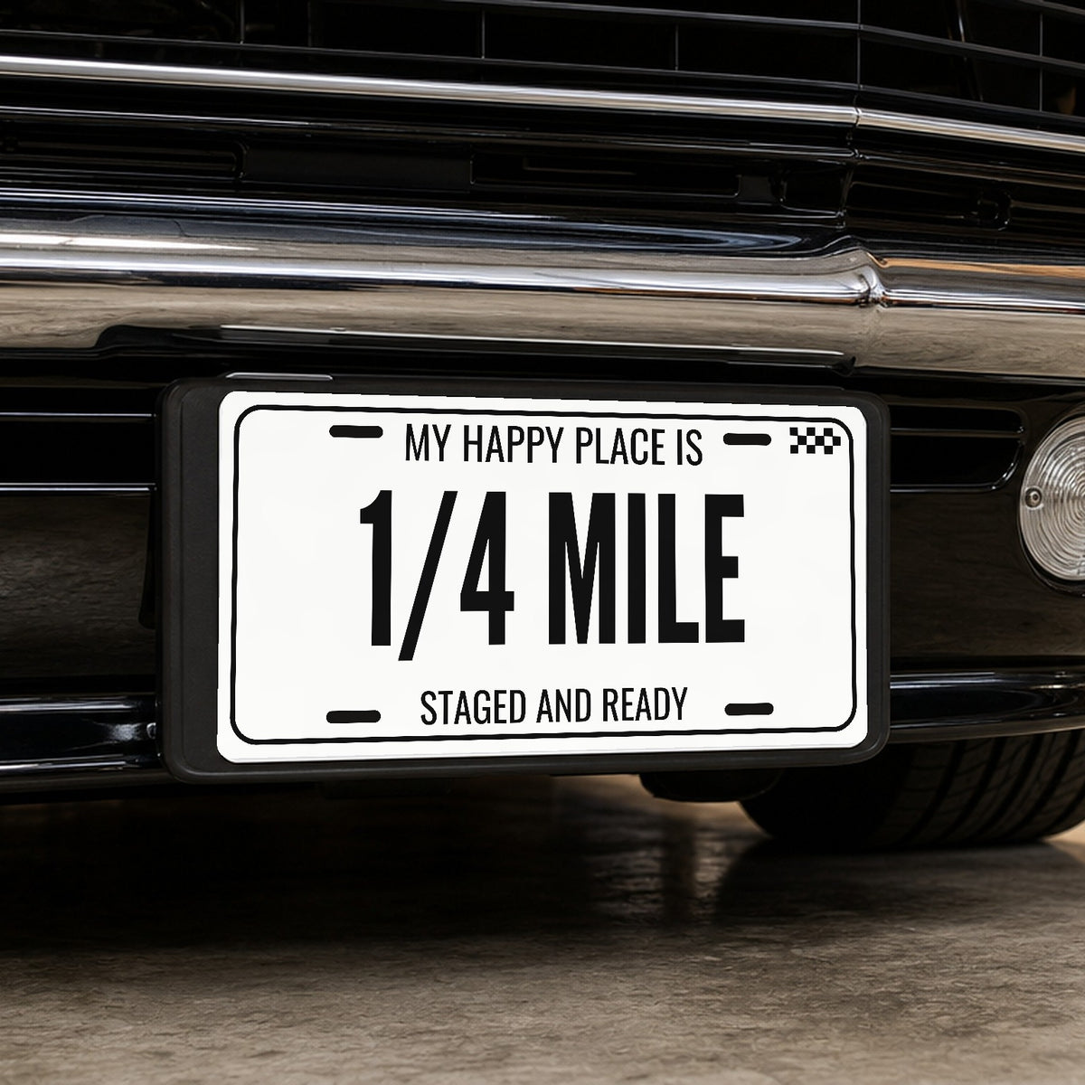 My Happy Place Is 1/4 Mile Car Guy License Plate Sign - 12 x 6 in aluminum vanity plate