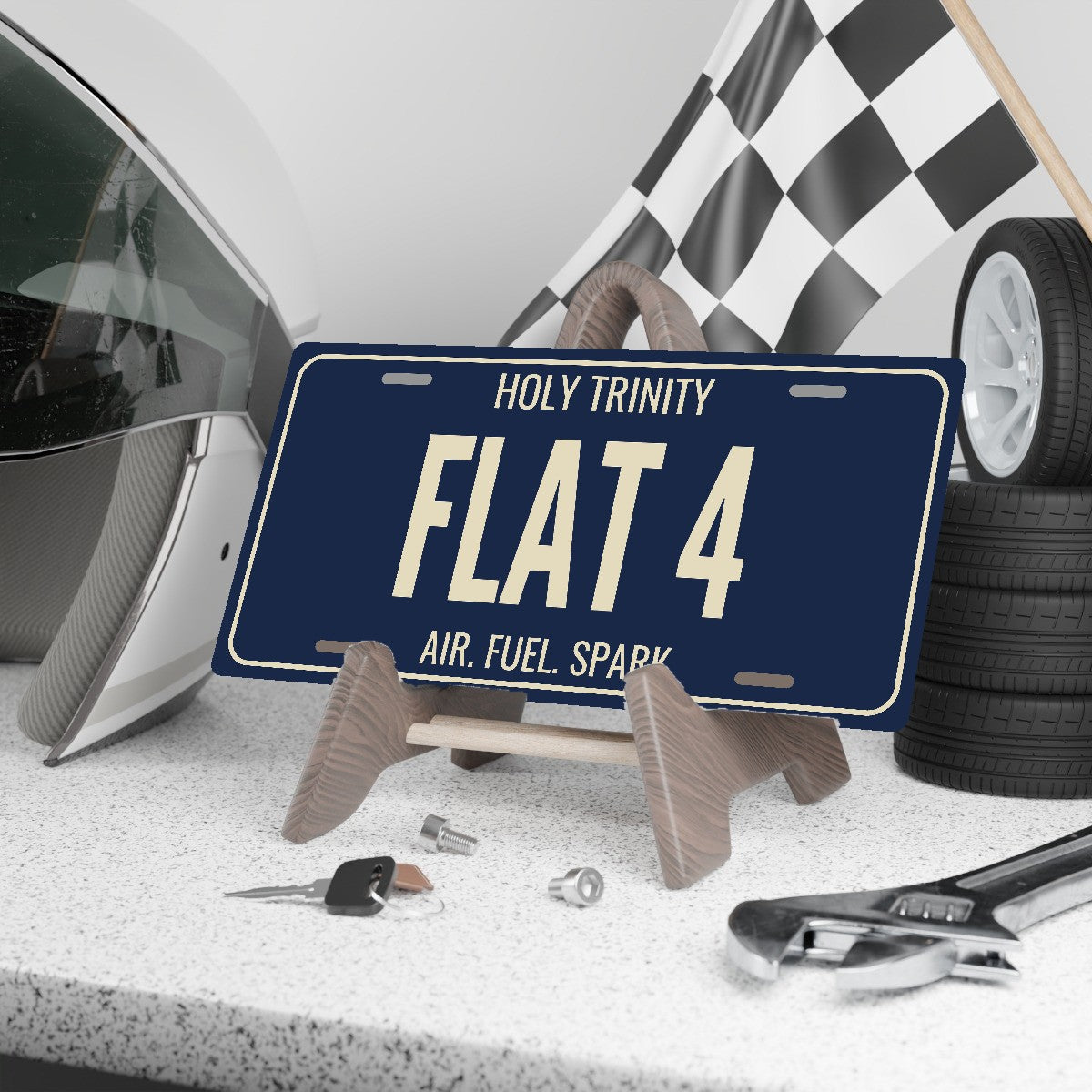 Holy Trinity Flat 4 Air-Cooled License Plate Sign - 12 x 6 in aluminum vanity plate