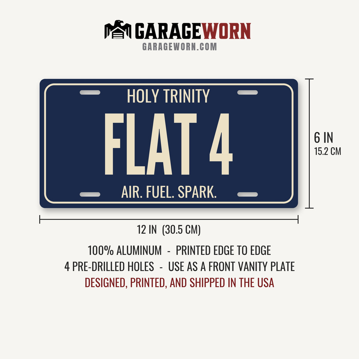 Holy Trinity Flat 4 Air-Cooled License Plate Sign - 12 x 6 in aluminum vanity plate