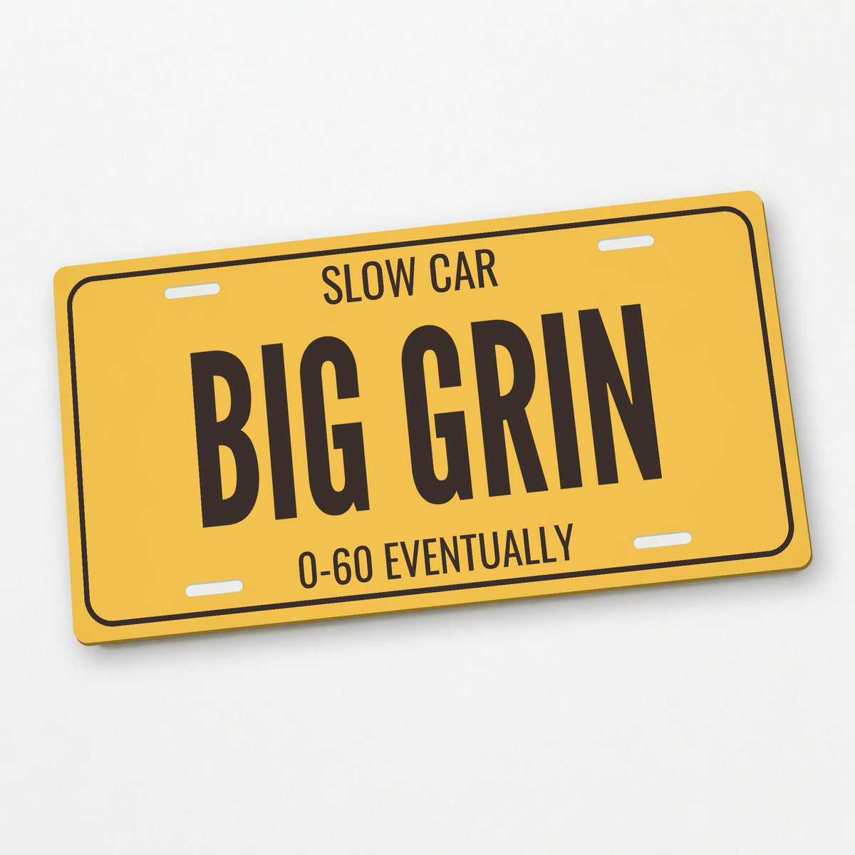 Slow Car Big Grin Air-Cooled License Plate Sign - 12 x 6 in aluminum vanity plate