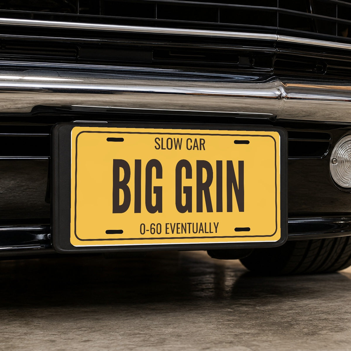Slow Car Big Grin Air-Cooled License Plate Sign - 12 x 6 in aluminum vanity plate
