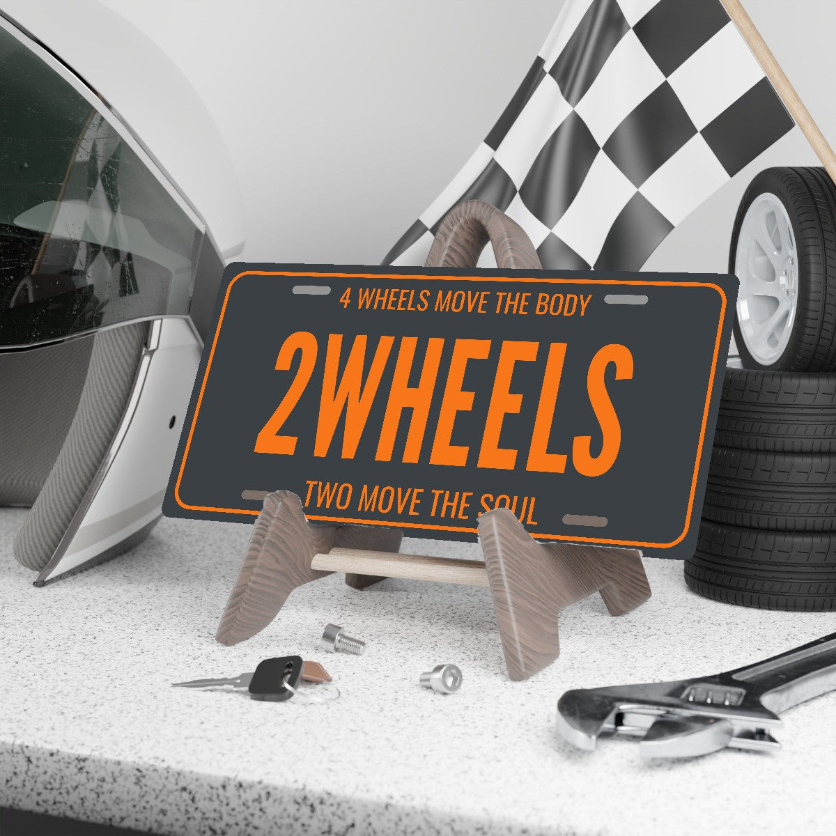 4 Wheels Move The Body 2 Wheels Motorcycle License Plate Sign - 12 x 6 in aluminum vanity plate