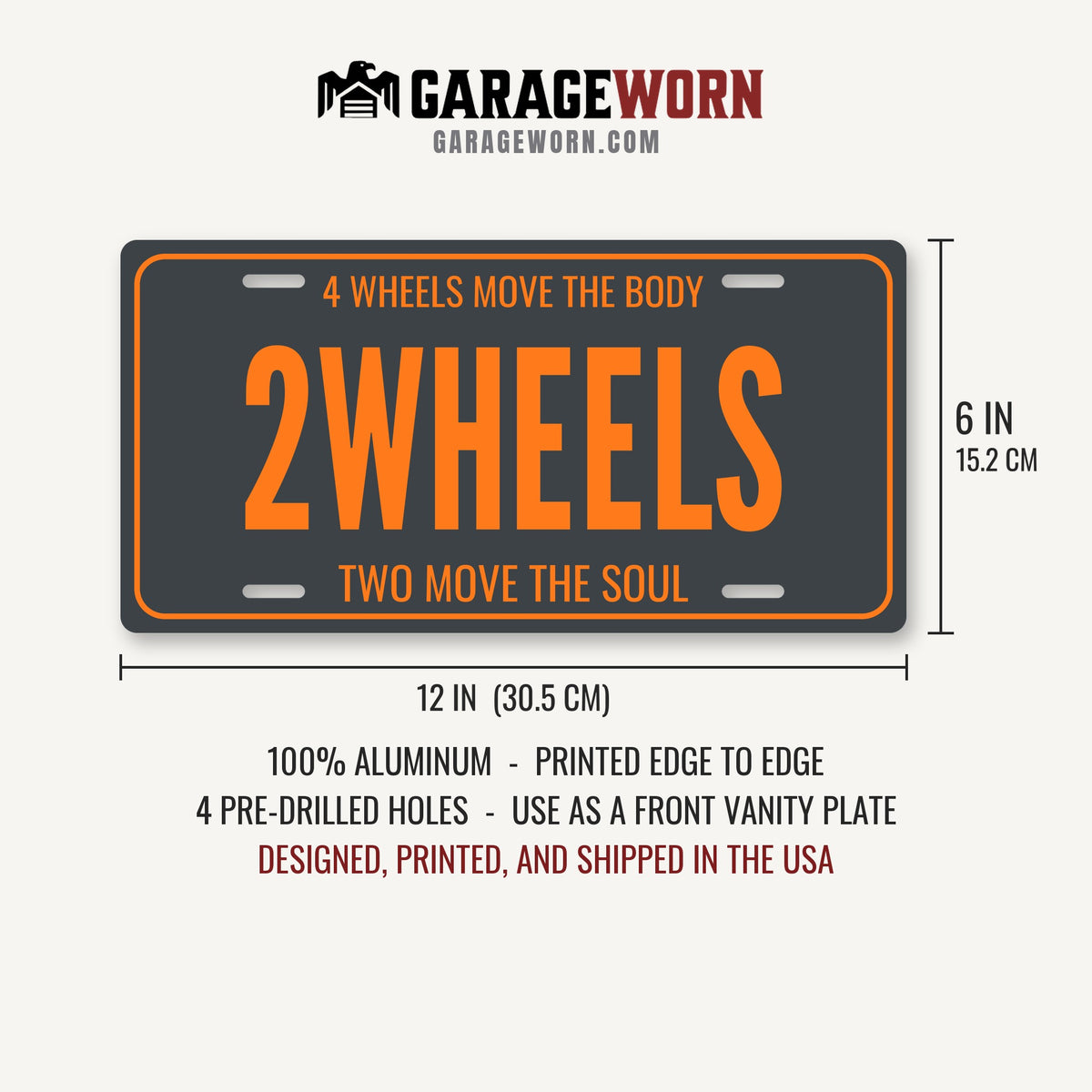 4 Wheels Move The Body 2 Wheels Motorcycle License Plate Sign - 12 x 6 in aluminum vanity plate