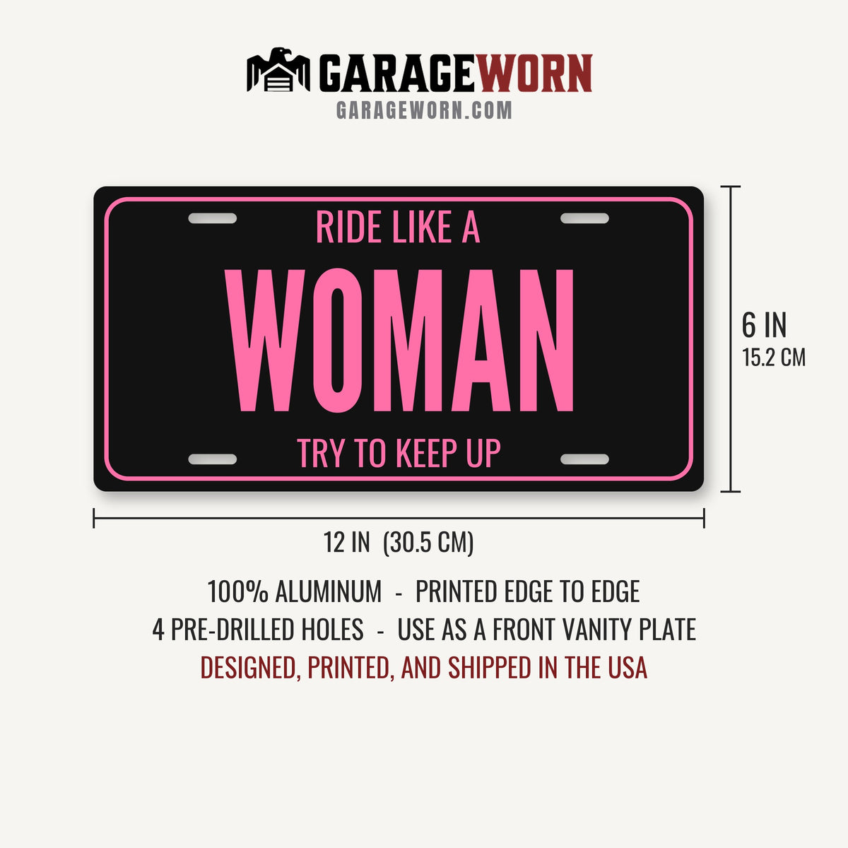 Ride Like A Woman Motorcycle License Plate Sign - 12 x 6 in aluminum vanity plate
