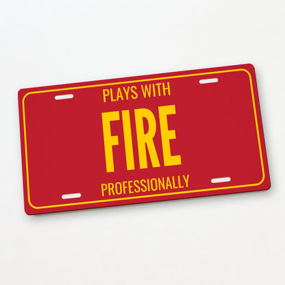 Plays With Fire Welder License Plate Sign - 12 x 6 in aluminum vanity plate