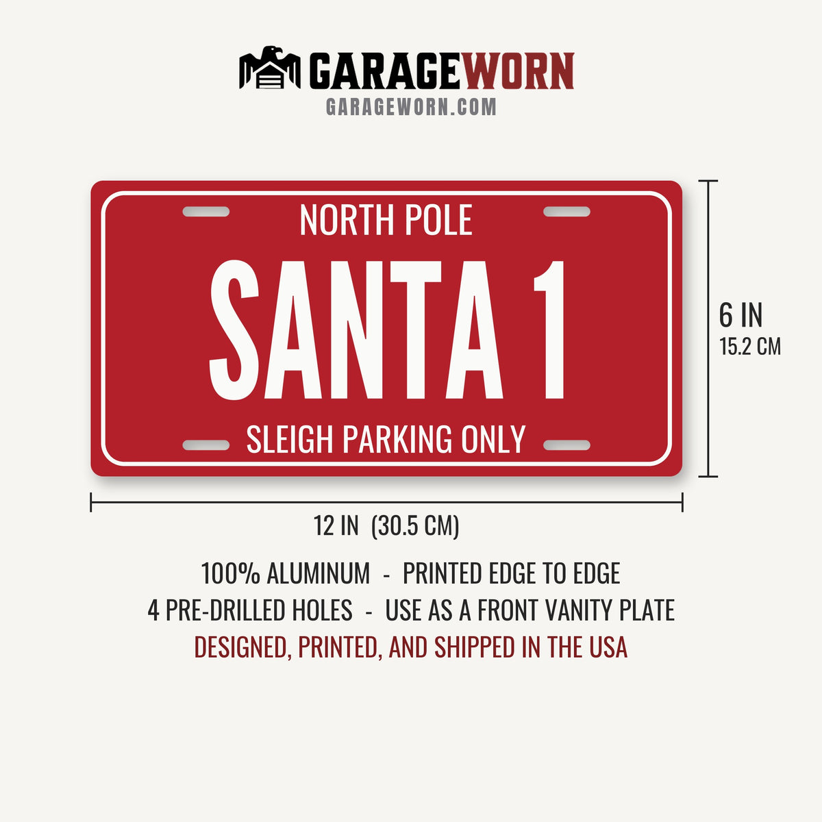 North Pole Santa 1 Christmas License Plate - 12 x 6 in aluminum license plate