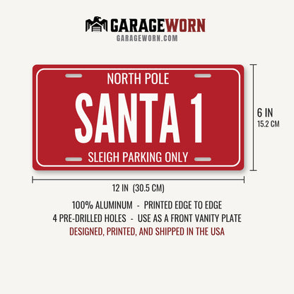 North Pole Santa 1 Christmas License Plate - 12 x 6 in aluminum license plate