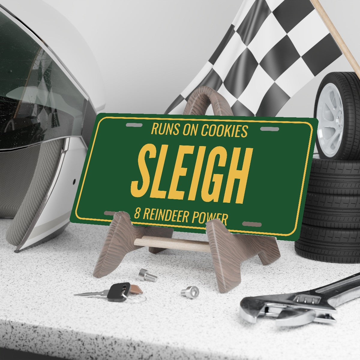 Runs On Cookies Sleigh Christmas License Plate - 12 x 6 in aluminum license plate