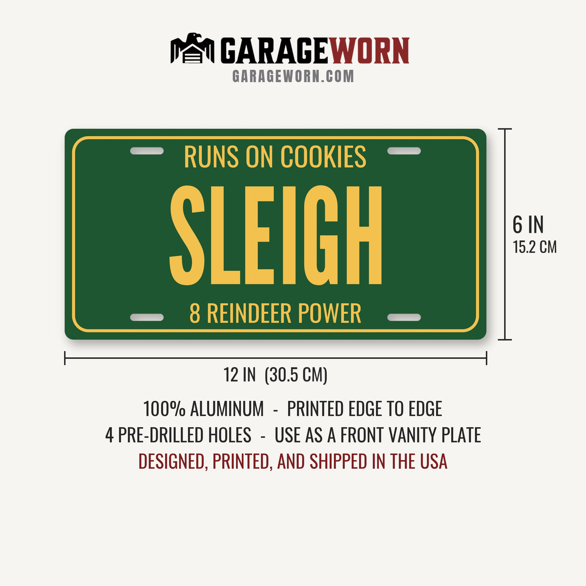 Runs On Cookies Sleigh Christmas License Plate - 12 x 6 in aluminum license plate