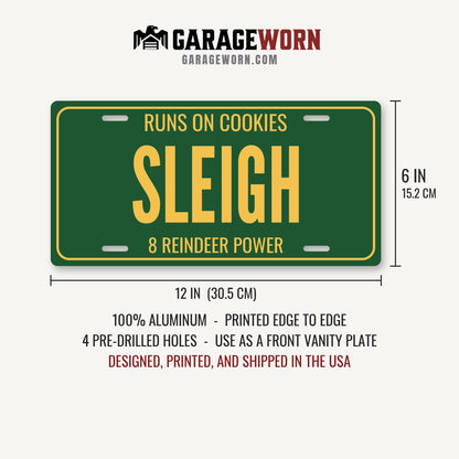 Runs On Cookies Sleigh Christmas License Plate - 12 x 6 in aluminum license plate